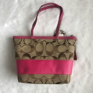 Pink Coach Signature Stripe Purse
